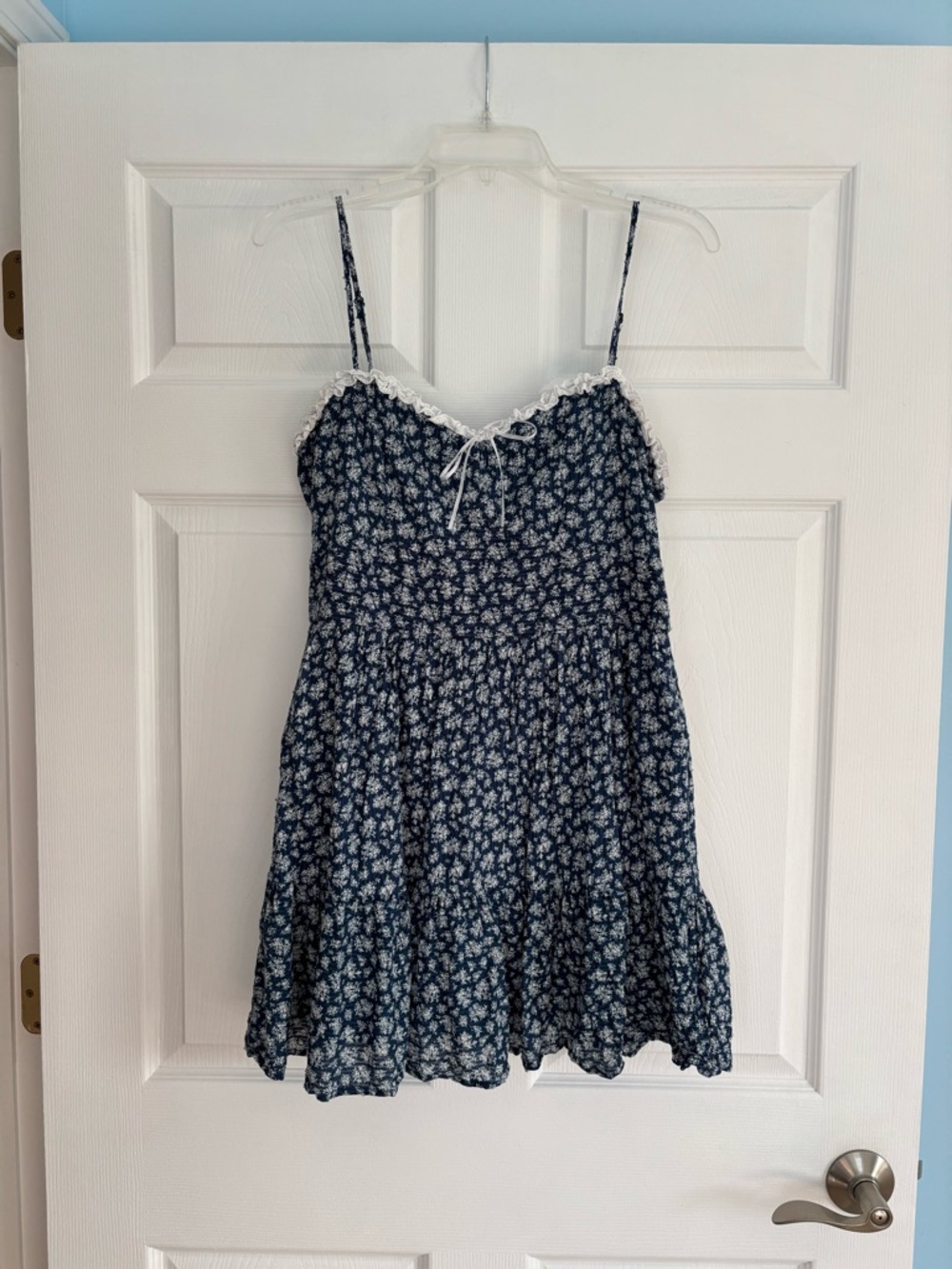 Francesca’s Navy Blue Floral Spaghetti Strap Sundress